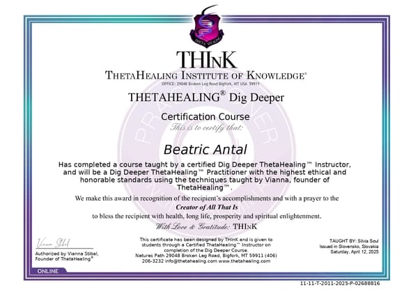 certifikát theta healing Dig deeper